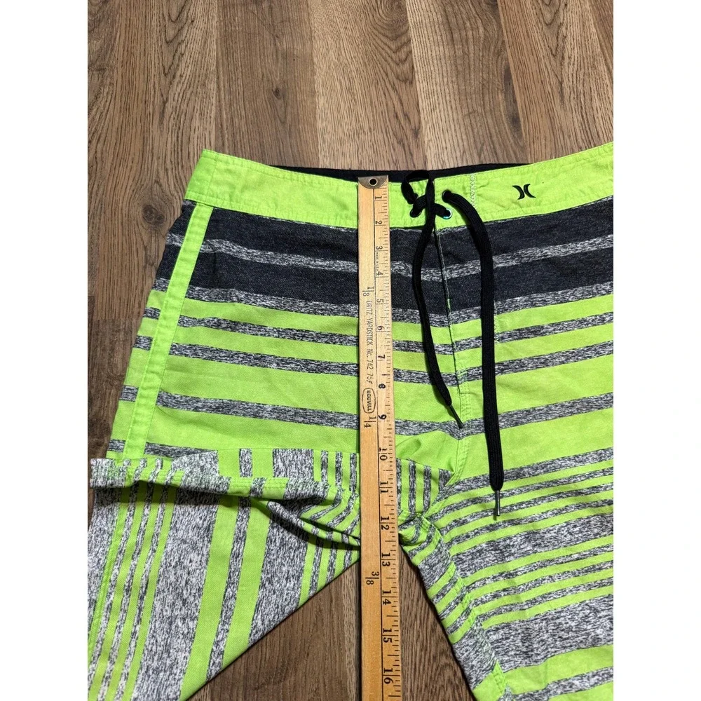 Hurley Shorts Mens Size 33 Lime Green Striped Swim Trunks Buckle Exclusive